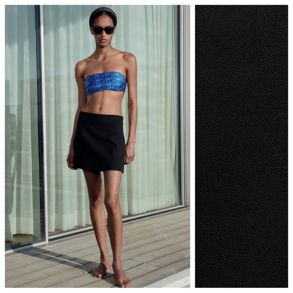 NWOT. Zara Black Viscose Blend High-Waist Short Skirt. Size XXL. - Picture 1 of 8